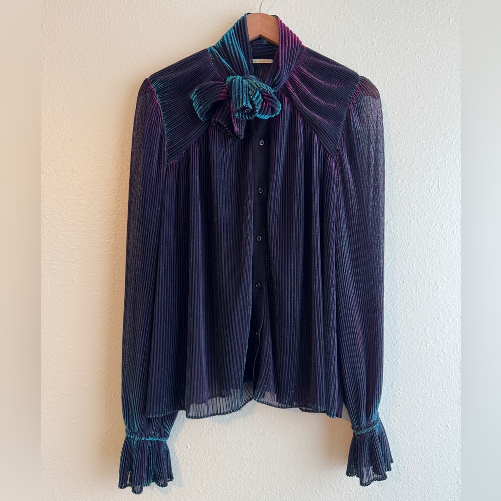NWOT Marco De Vincenzo iridescent metallic pleated blouse sz 44 / US 8